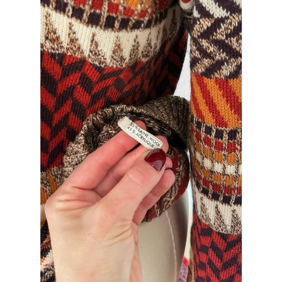 Vintage 70s Saint Laurent Rive Gauche Brown Rust Cream Knit Turtleneck Sweater - Picture 12 of 12